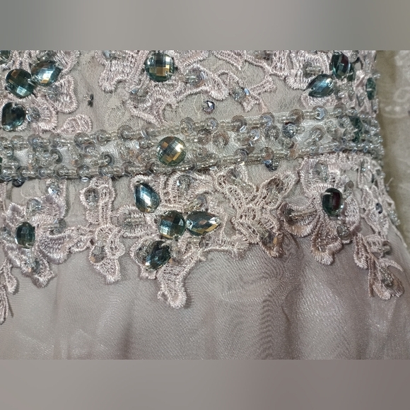 Long Sleeve Formal Lace Maxi Long Sleeve, Clear Jewels, Beads,Sequin, Pleated, 8 - Picture 5 of 16